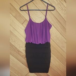 Enfocus Purple And Black Spaghetti Strap Tiered Bottom Mini Dress Size 10